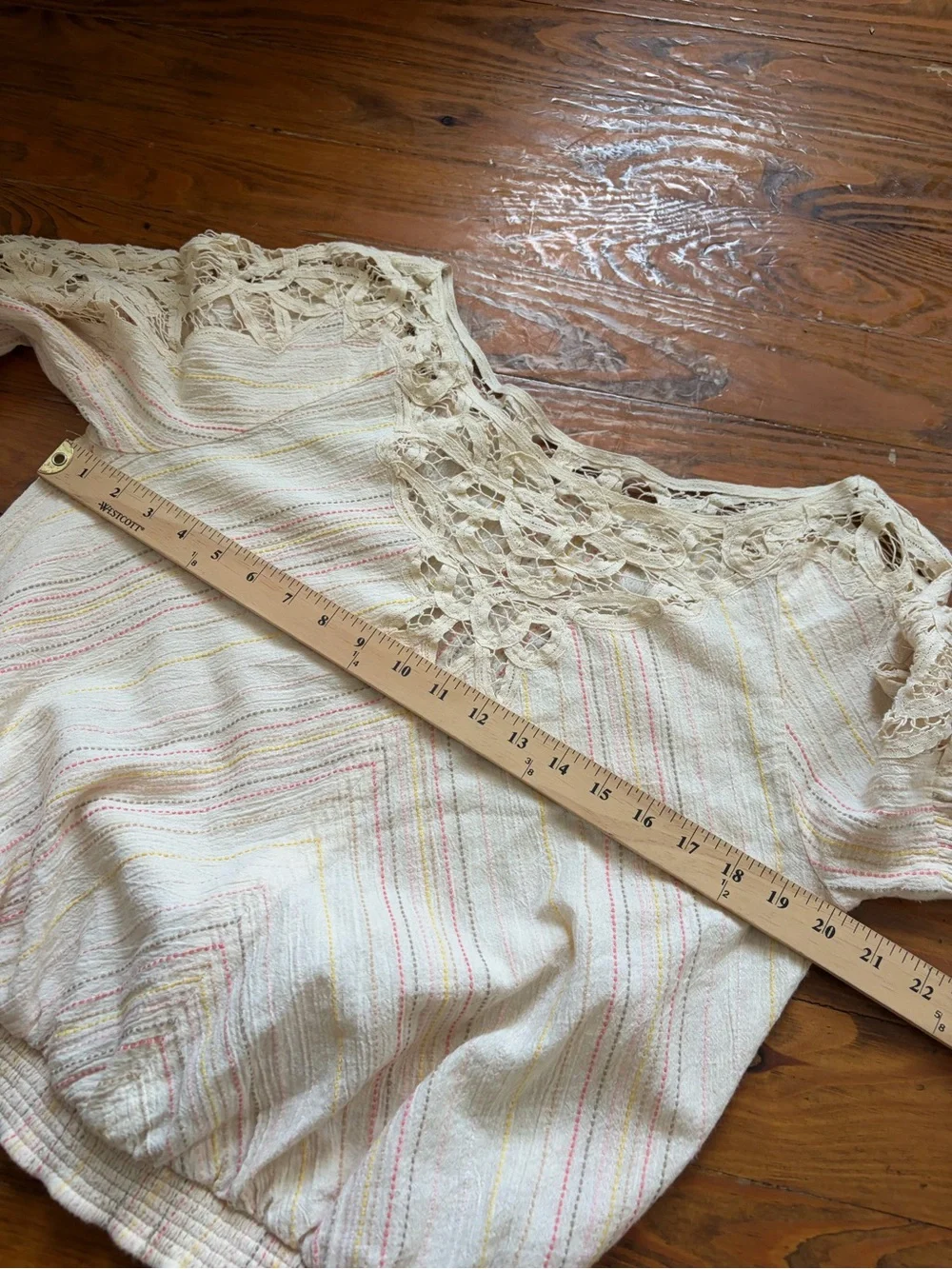 Free People Floating Memories Blouse Retro Crochet Lace Ivory size L Boho